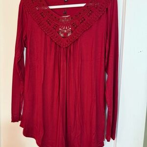Elegant Red Crochet Trim Women's Top NEW tags